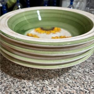 Sunflower Pattern Green Dinnerware Set of 4 bowls.- made in Italy